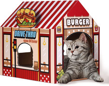 Cardboard Cat House with Scratcher/Catnip, 16.5''X12''X15'' Burger Shop for In
