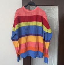 Vtg American Apparel Fisherman Sweater Large Striped Colorblock Multi USA Made