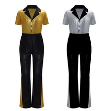 Kid Boys Hip Hop Dance Outfits Retro Rock Disco Costume Shiny Shirt Flared Pants