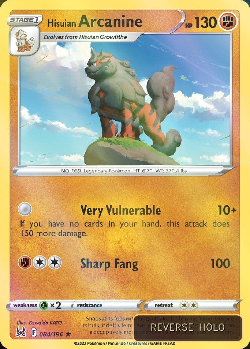 Hisuian Arcanine Reverse Holo Lost Origin #84 Pokémon TCG