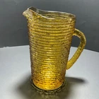 Vintage Anchor Hocking Soreno Amber Juice Pitcher 7"H Ribbed MCM Bark Texture