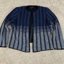 Ming Wang Cardigan Size M Black Blue Open Career Minimalist Office Elegant T110