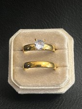 BEAUTIFUL GOLD COLOR WOMEN'S WEDDING RING SET 1CARAT CZ SIZE 8 (STYLE#14)