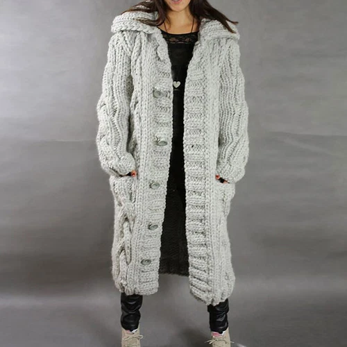 Damen Grobstrick Oversize Pullover vorne offen Tasche Mantel lang Maxi Cardigan - Bild 5 von 25