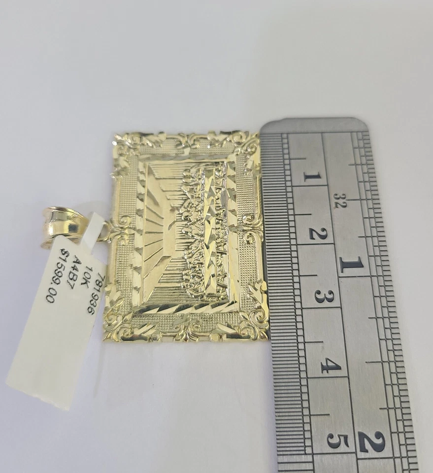 Real 10k Last Supper Pendant Charm Yellow Gold 1.5" Diamond Cut Genuine - Image 2 of 4