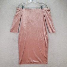 Pink Faux Velvet Stretch Off The Shoulder Sexy Sheath Mini Womens Dress Size M