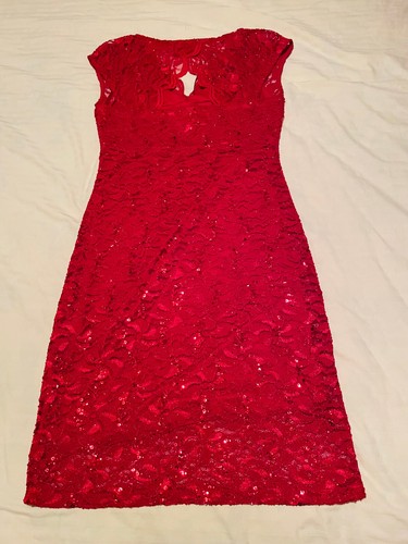 Blu Sage Beaded Lace Red Cocktail Dress Size 4 New - Picture 2 of 3