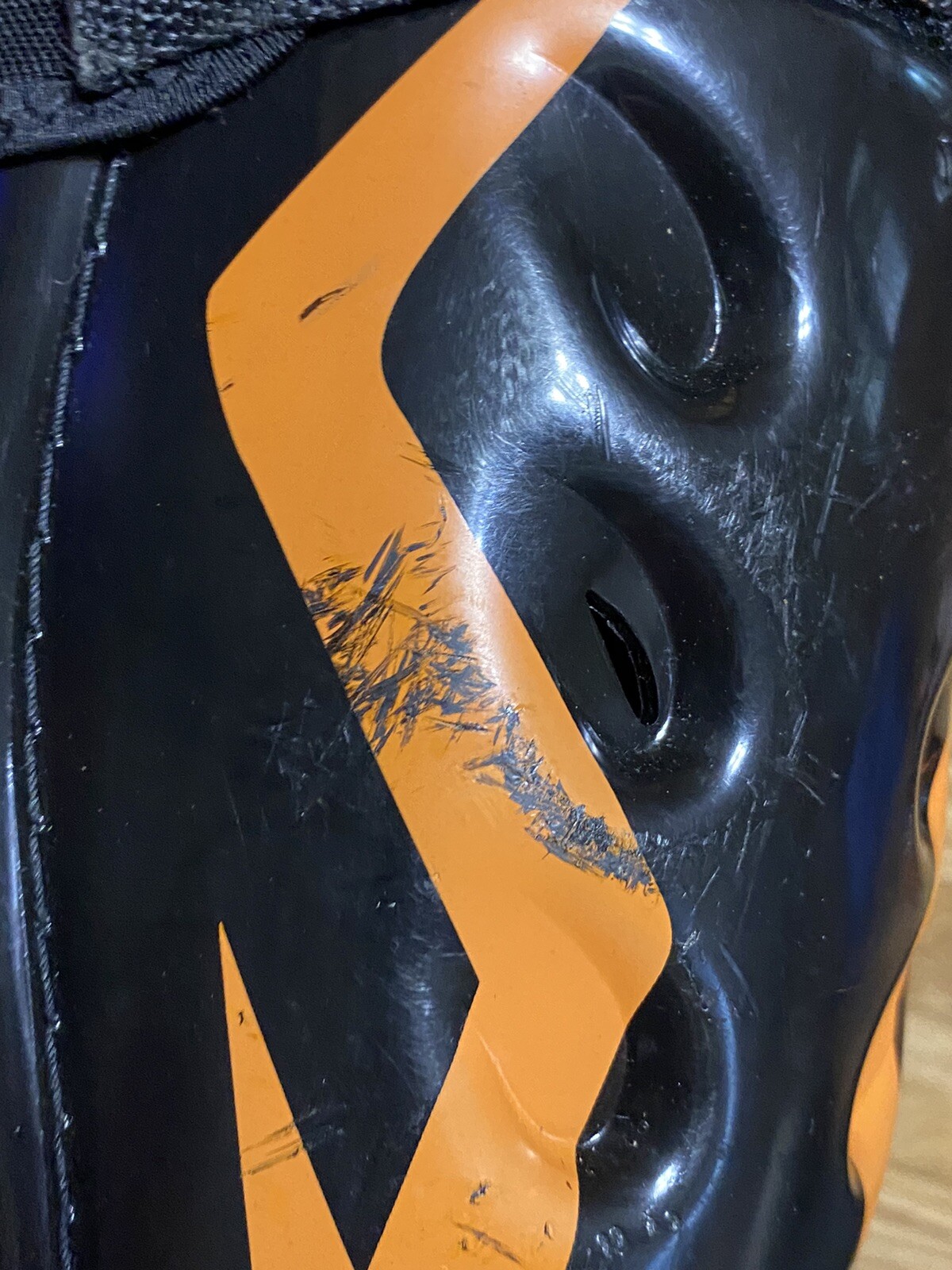 PowerTek Q5 Ice Hockey Jr. 12” Shin Guards Black Orange