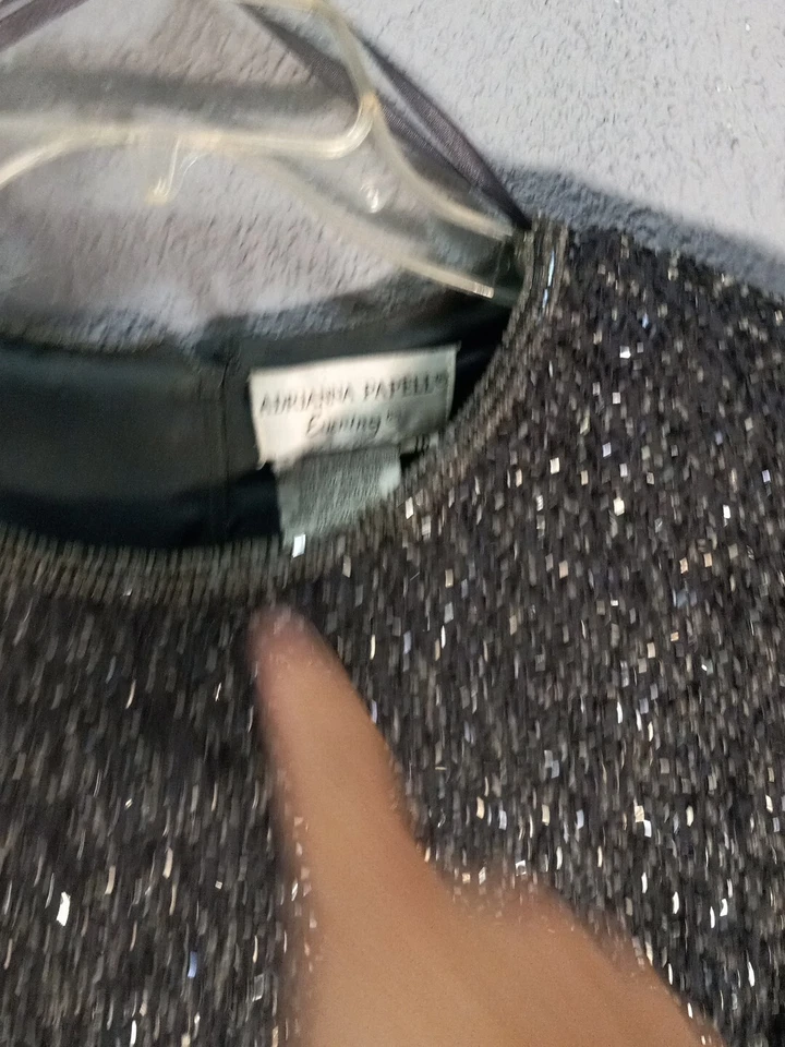 Adrianna Papell Evening Womens Top Silk Beaded Formal Blouse Black Size 16 - Image 2 of 4