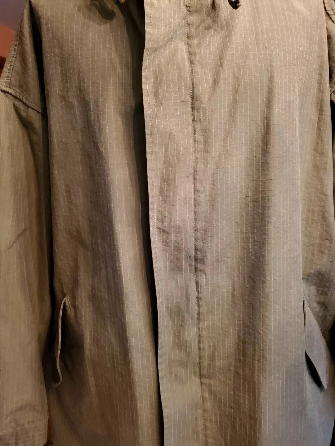 Eddie Bauer Hooded Zip Up Chore Jkt. Pinstripe Sage Green Men's L/XL NWOT