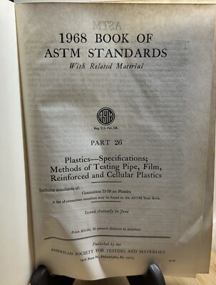ASTM STANDARDS June 1968 Part 26: Plastics - Specifications hardcover Book
