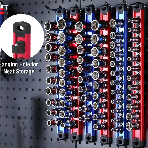 WORKPRO Magnetic Socket Organizer Sets 6-Piece Aluminum Alloy Socket Rail Holder