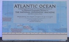 Vintage 1955 National Geographic Map of the Atlantic Ocean w/ Annotations