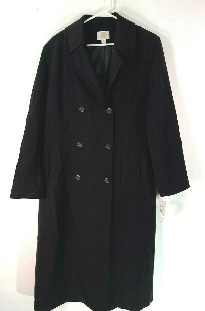 Gallery Womens Long Sleeves Button Front Black Pea Rain Coat