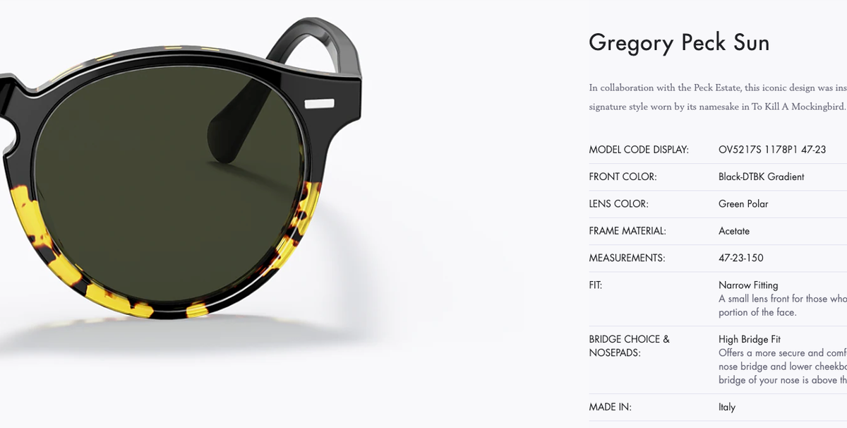 OLIVER PEOPLES Gregory Peck POLARIZED Sun in 49mm OV5217S MSRP$526