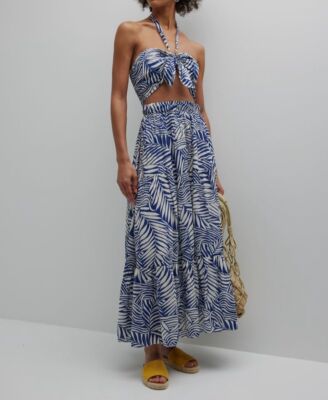 lemlem Women's Cutout Long Dress in Palm Leaf Blue lemlem Women's Cutout Long Dress in Palm Leaf Blue