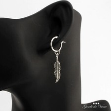 COPPIA ORECCHINI METALLO ARGENTATI PIUMA PICCOLA UOMO DONNA UNISEX 4,5 CM