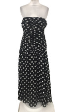 M&S Women's Dress Black & White Polka Dot Print Bandeau Strapless Ruched New