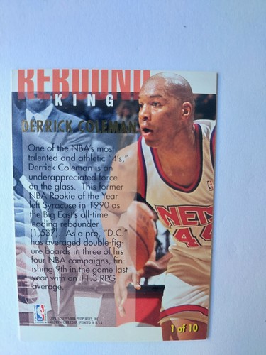 NBA - 1994-95 Fleer Ultra - Derrick Coleman - Rebound King Card #1 Of 10 - Nets - Picture 2 of 2
