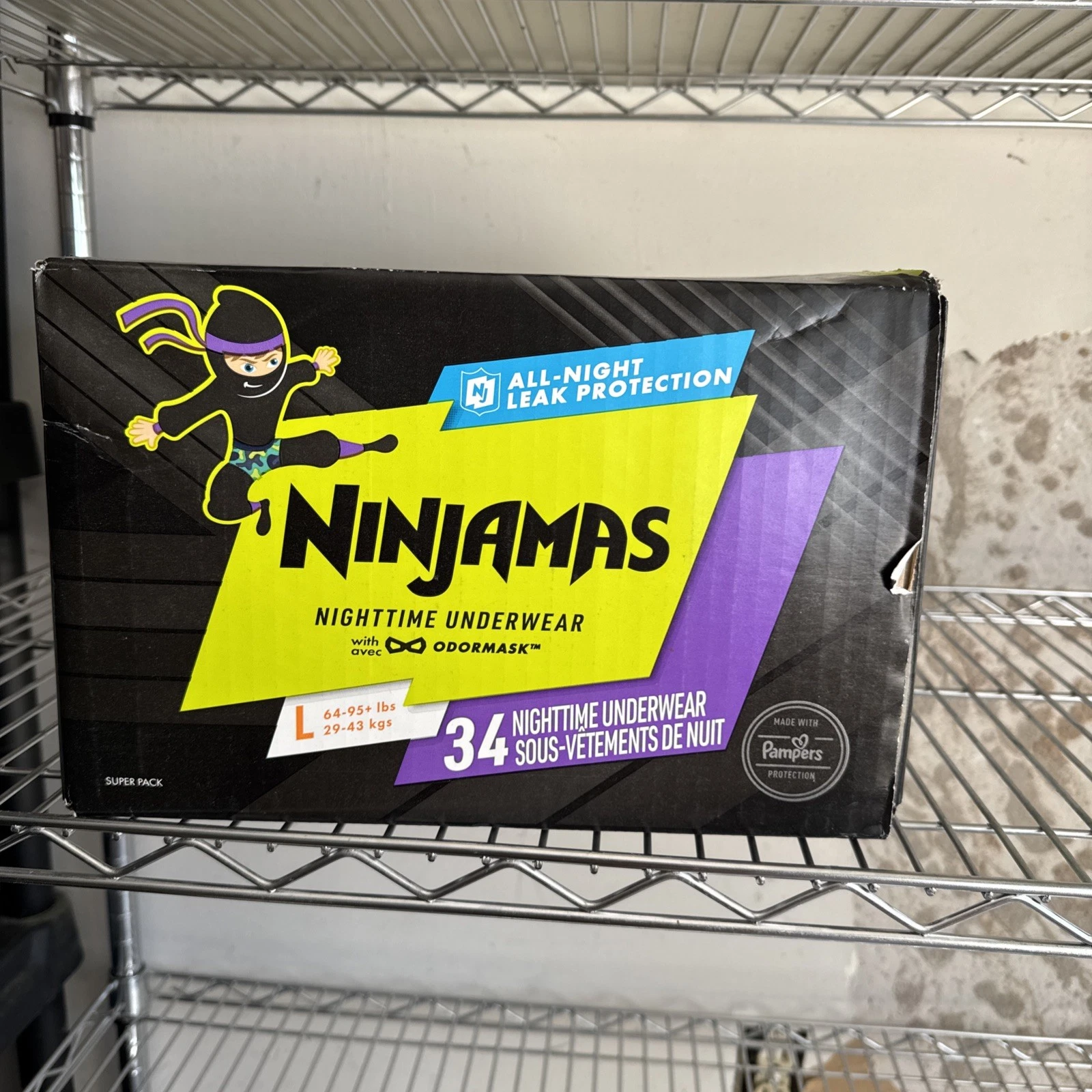 🔥Ninjamas Nighttime Bedwetting Underwear for Boys Size L 34 ct. 64-95 Lbs