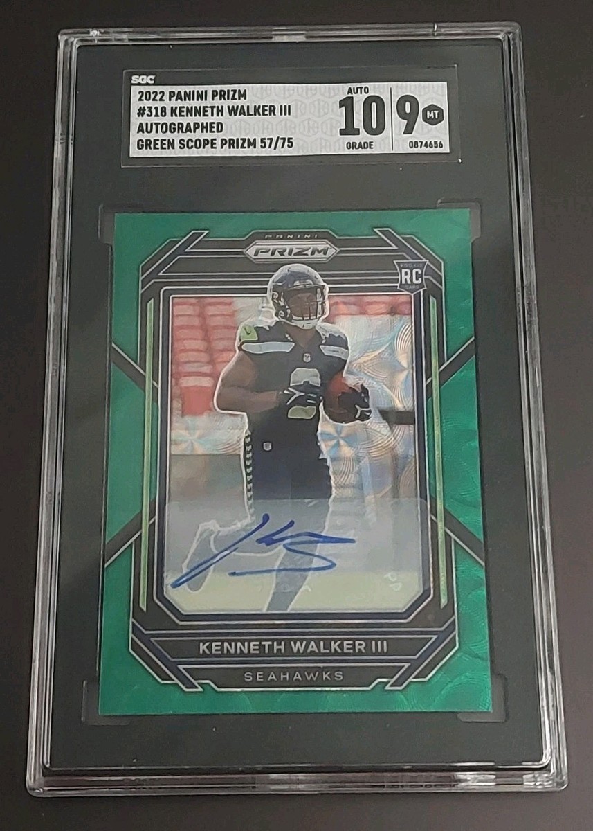 2022 Panini Prizm #318 Kenneth Walker III GREEN SCOPE AUTO RC #d