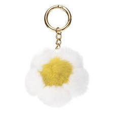 5.1" Flower Plush Keychain, Mink Fur Pom Flower Shape Purse Charm, Light Yellow