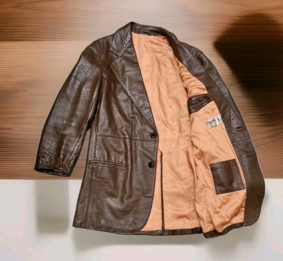 Vintage Siegfried Barcelona Spain Leather Jacket Plazer Mens Coffee Size 42 - Image 3 of 4