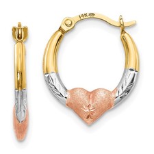 14K Tri-Color Diamond Cut Heart Hinged Hoop Earrings Madi K Children's Jewelry