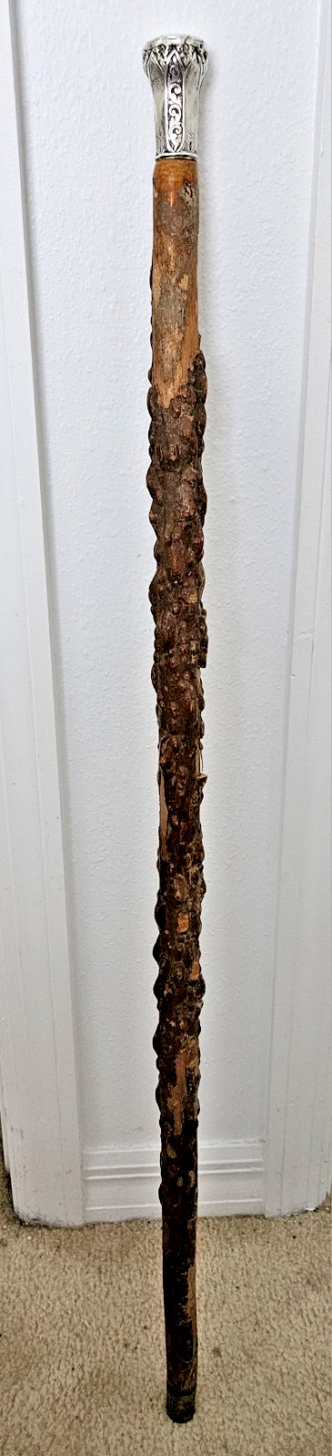 ANTIQUE CHASED SOLID SILVER WALKING STICK - DATED… - image 9