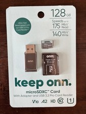 onn. 128GB microSDXC U1 A2 V10 Memory Card + SD Adapter+ USB 3.2 Pro Card Reader