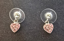 Vintage Gorgeous Sterling Silver Pink Heart Dangle Stud Post Pierced Earrings