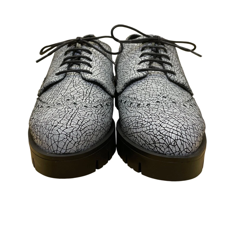 Zapatos de mujer Shellys London plateados con plataforma agrietada con cordones talla 6,5 EE. UU. Foto 2 de 4