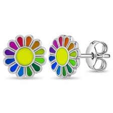 Multicolored Petals Kids / Children's / Girls Earrings Enamel - Sterling Silver
