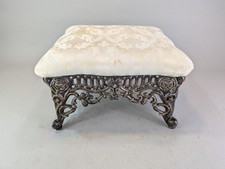 Cast Iron Victorian Footstool Vintage Gold Gilt Cream Fabric