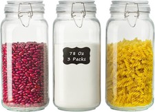 78oz Glass Food Storage Jars with Airtight Clamp Lids, 3 PCS Food Storage