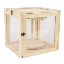 Acrylic Doll Toy Rotatable Display Case Wooden Frame Showcase Collection Box US