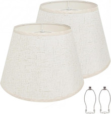 Large Lamp Shades Set of 2, Beige Drum Lampshades 10" Top X 16" Bottom X 10" Hig