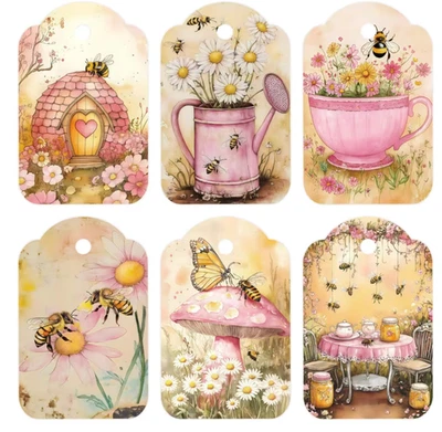 12 x Small Honey Bee Gift Tags 7x4.5cm Vintage Gifts Presents Festive Card Tag - image 1 of 4