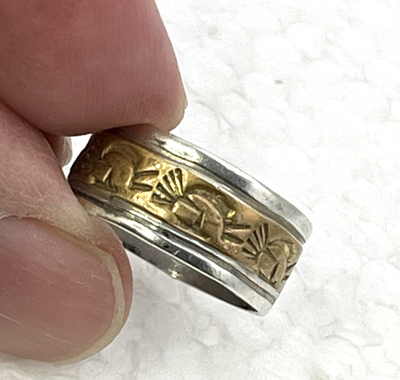 12k GF & Sterling Silver HAND MADE TRIBAL STORYTELLER Band Ring 