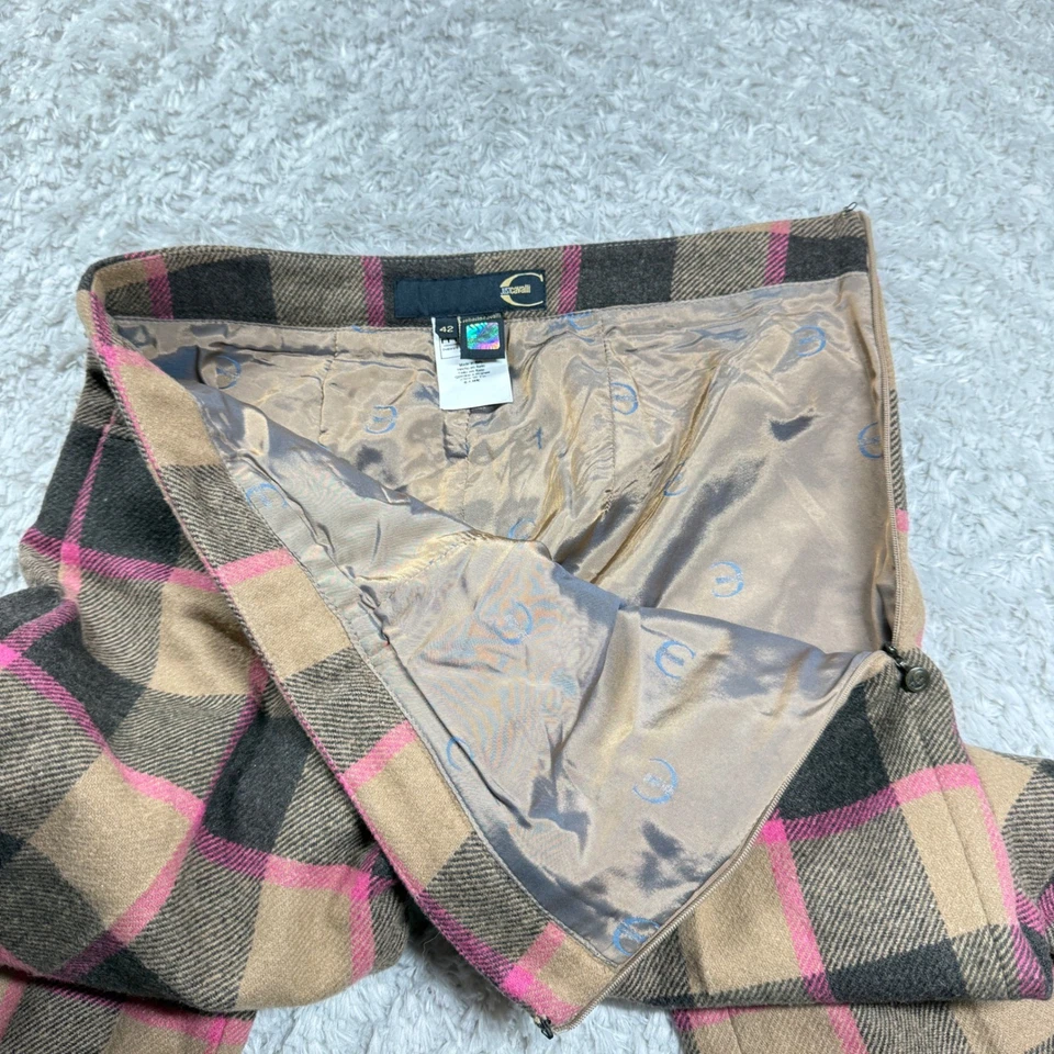 Just Cavalli Roberto Pants 42 Women's Plaid Wool Blend Bell Bottom Mod Retro Y2K - Image 4 of 4