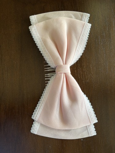 Vintage Big Hair Bow Pink Organza w/ Lace Trim Comb Attachment Accessory 80s 90s - Picture 2 of 5