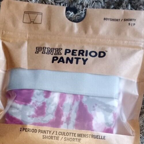 Victoria's Secret Pink PERIOD PANTY boyshort small New sealed spiral tye dye  - Afbeelding 1 van 9