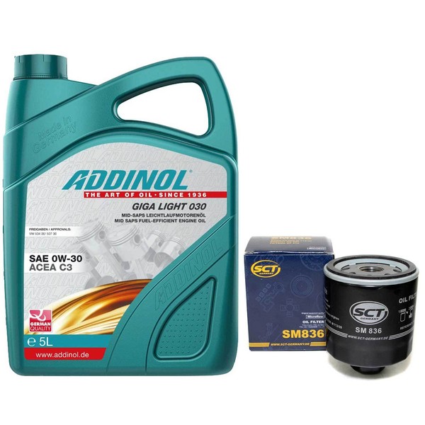 MotoröL Set 0W-30 Addinol 5 Liter + ÖLfilter SM 836 FüR Audi A1 A3 Seat VW Lupo-image