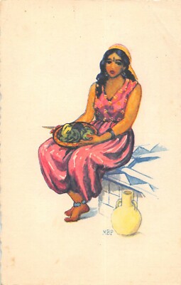 Old postcard illustrator orientalist Algeria young woman from algiers m.b.p.