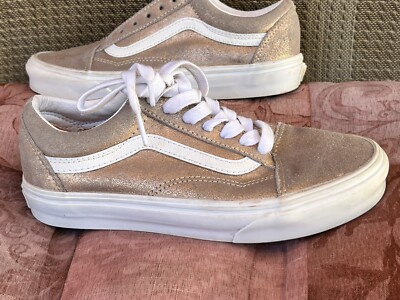 Vans Size Womens Old Skool Sneakers Shoes Rose Pink Glitter Leather