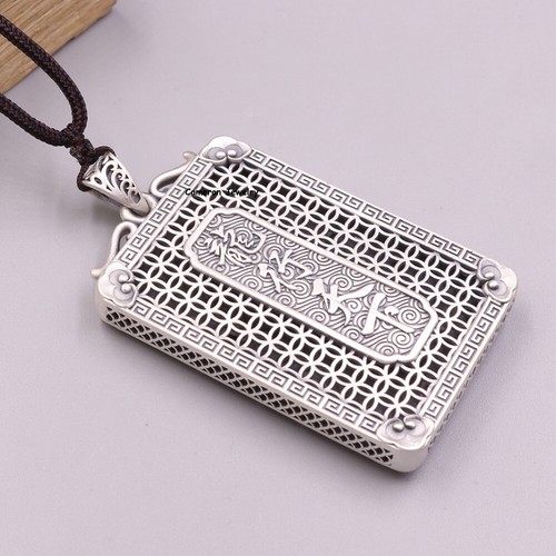 Pure S999 Fine Silver 999 Men Women Lucky Dragon Oblong Pendant 38-39g 67*38mm - Picture 5 of 8