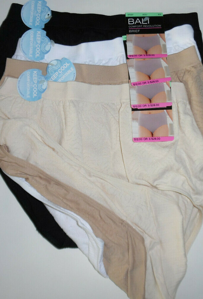 4 Bali Nylon Brief Panty Set Soft Seamless 8 XL/9 Damask White Black