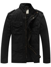 WenVen Men's Light Jacket Fall Casual Cotton Canvas Outwear Stand Up Colloar