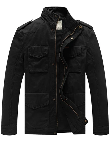 WenVen Men's Light Jacket Fall Casual Cotton Canvas Outwear Stand Up Colloar - product listing photo
