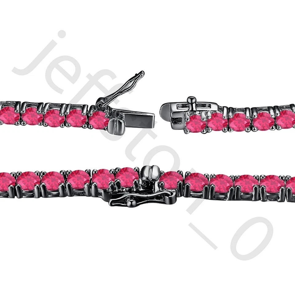 45.72 ctw Lab Created Round Cut Ruby 14K Black Gold Plated 4 mm Tennis Necklace - Image 4 of 4